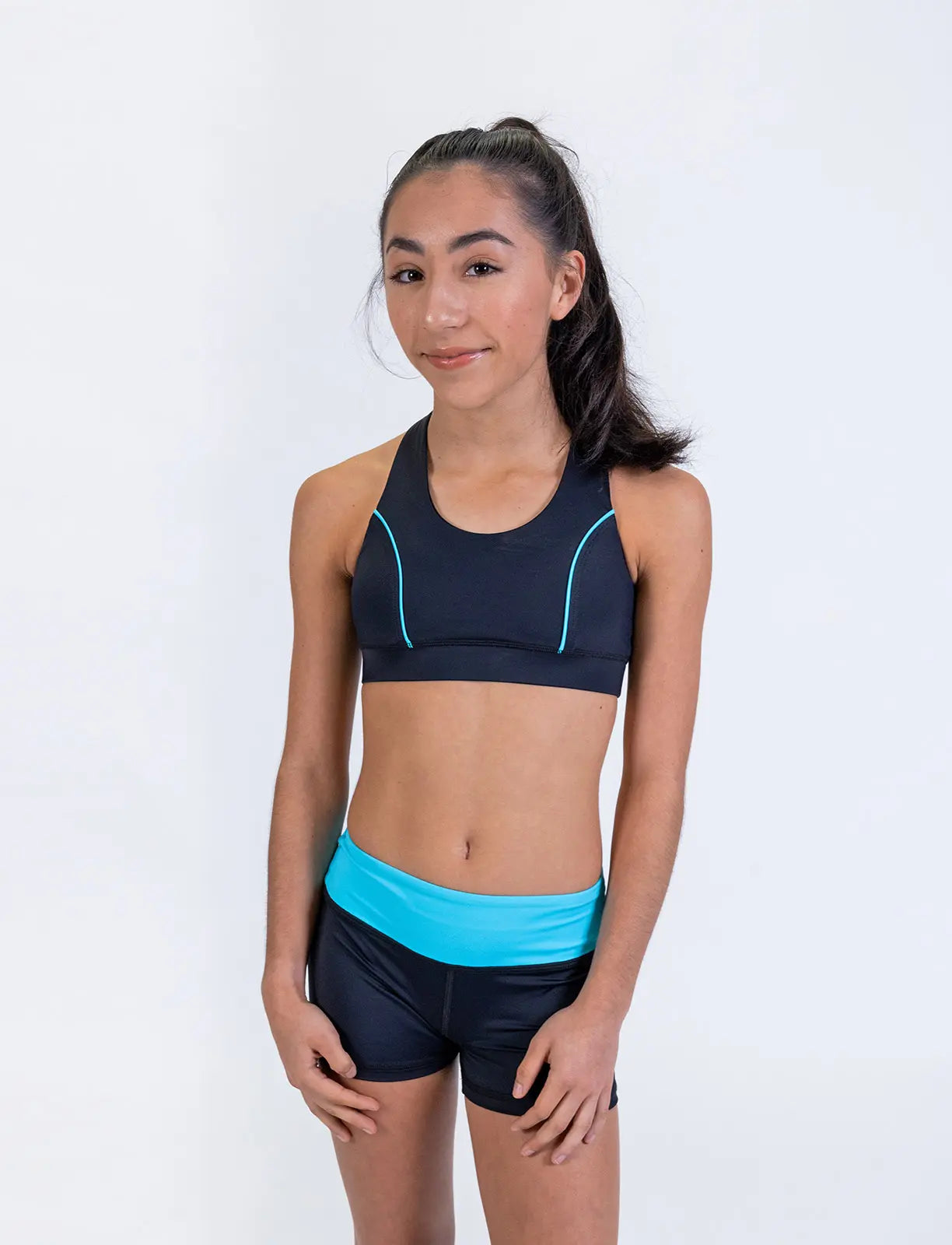 Defy Sports Bra - Black with Blue  Sports Bra for Cheerleaders - highV –  highV Activewear